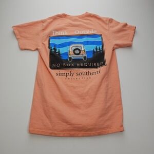Simply Southern Think Outside No Box Required Peach Jeep Graphic T-Shirt Small